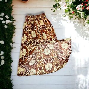 NICOLE MILLER Maxi Boho Ikat Print Skirt Brown Beige Sz M